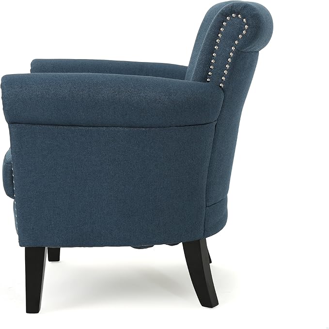 Christopher Knight Home Brice Vintage Scroll Arm Studded Fabric Club Chair Navy Blue / Dark Brown 31D x 29.5W x 31.5H in