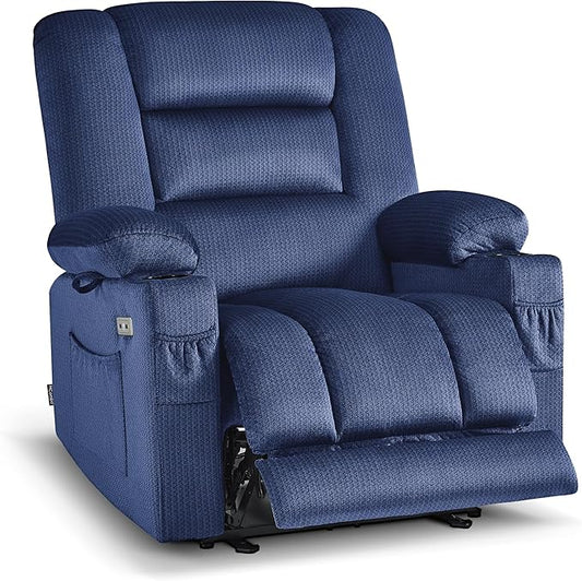 MCombo Oversized Recliner Chair for Big and Tall Zero Gravity Recliner with Massage and Heat USB &amp Type C Ports Cup Holders for Living Room PR671 (Navy Blue Oversized)