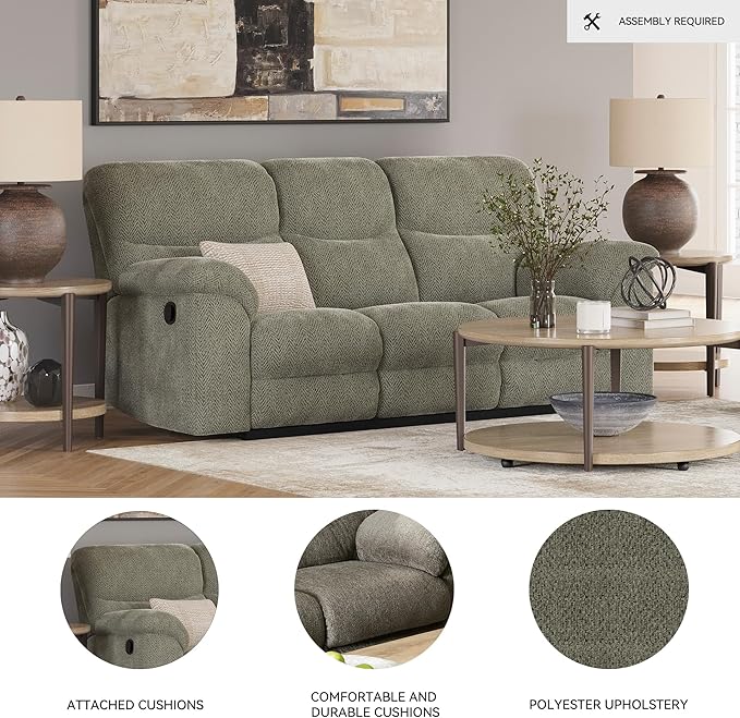 Signature Design by Ashley Alphons Transitional Tufted Reclining Sofa Light Gray