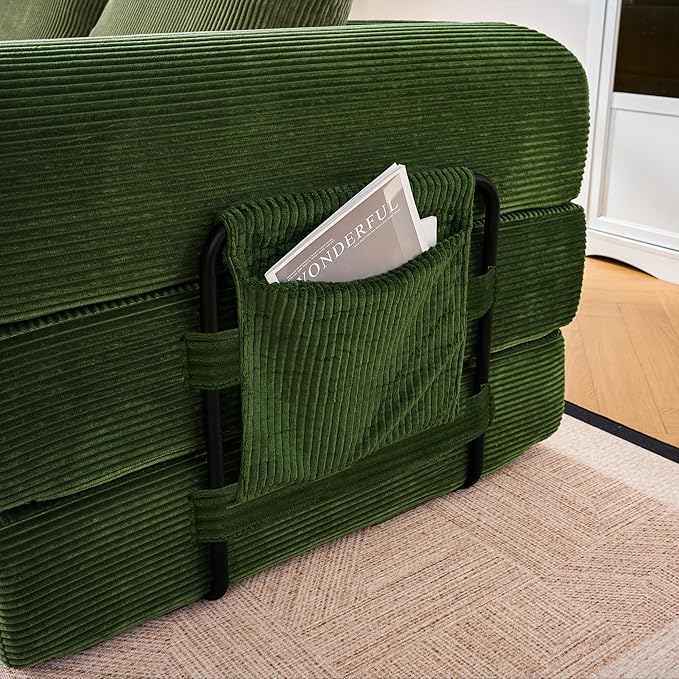 Convertible Sleeper Sofa Bed 78.7 Folding Floor Sofa Mattress Couch with Pillows Corduroy Futon Boneless Couch Lounge Loveseat with Pull Out Bed Green