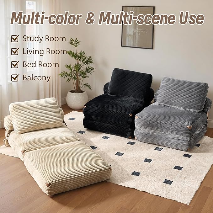Folding Sofa Bed Convertible Sleeper Chair with Pillow Foldable Mattress Lounge Chair for Living Room Bedroom Portable Guest Bed Beige