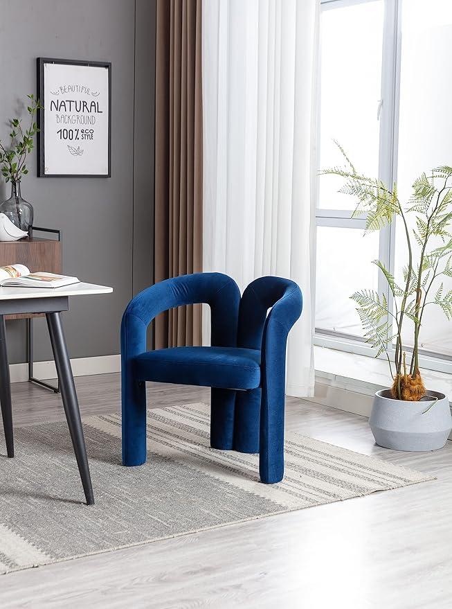 Set of 2 Contemporary Velvet Fabric Upholstered Accent/Dining Chairs Barrel Side Chairs for Kitchen and Living Room (Navy Velvet)