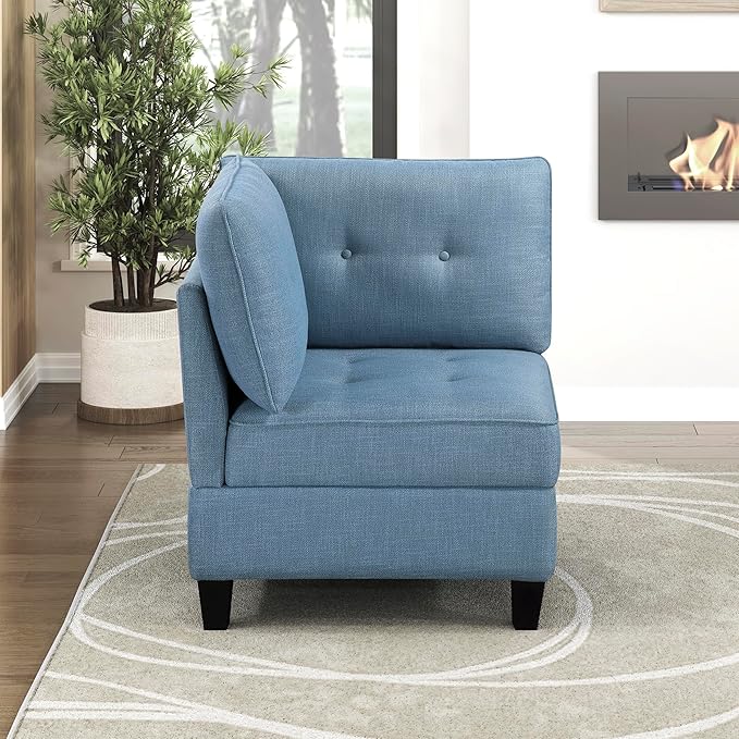 Lexicon Modern Modular Corner Chair with Hidden Storage Textured Fabric with Button-Tufted Design Reversible Back Cushion for Living Room/Bedroom/Office Blue