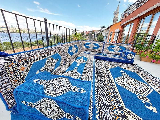 arabicsofa U Shaped Arabic Sofa Set – Royal Blue Modular Floor Seating for Guest Room