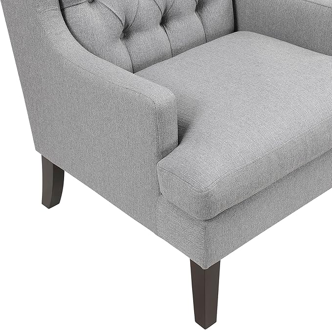 Lexicon Living Room Accent Chair Textured Fabric Upholstered Reading Chair Button-Tufted High Wingback for Living Room/Bedroom/Office Gray
