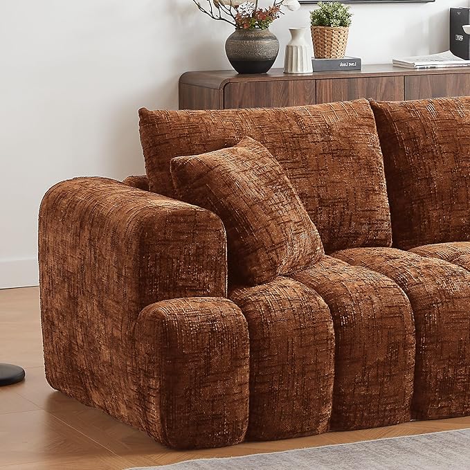 108.3'' Modern Cloud Couch Modular Sectional Sofa with L-Shape Chaise Luxury Chenille Upholstered Couche for Living Room Comfy Sofa with Pillows Deep Seat No Assembly (Orange Right Hand Facing)