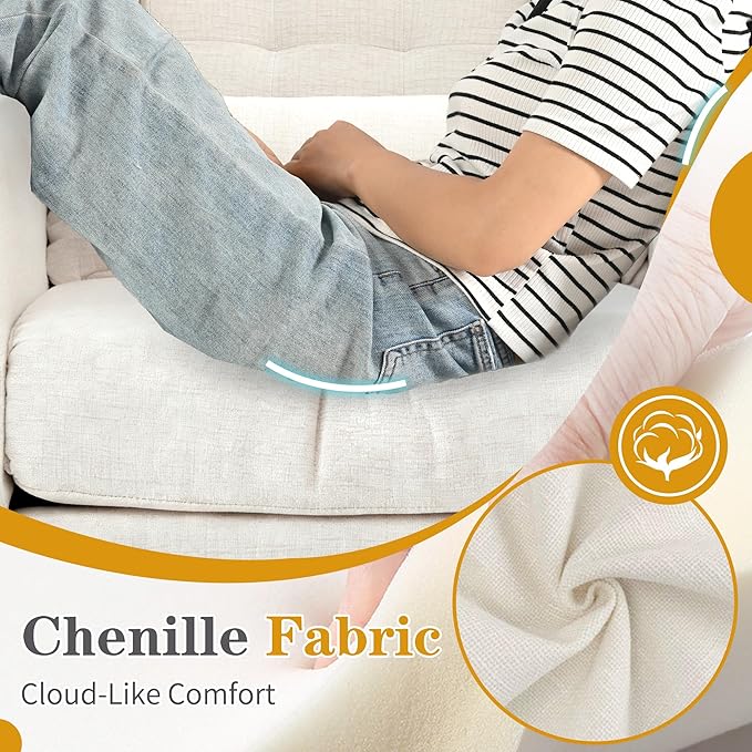 Modern Accent Chair Upholstered Armchair with Pillow Fabric Single Sofa Chair with Lounge Seat and Wood Legs Accent Chair for Living Room Bedroom Small Spaces (Beige Set of 2)