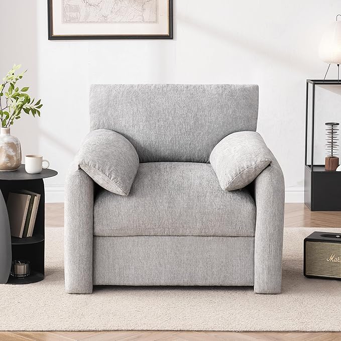 Chenille Oversized Armchair 38.6 Wide Accent Chairs for Living Room &amp Bedroom Modern Lounge Chair Upholstered Mid-Century Reading Chair Comfy Living Room Chair (LightGrey 2Pack)