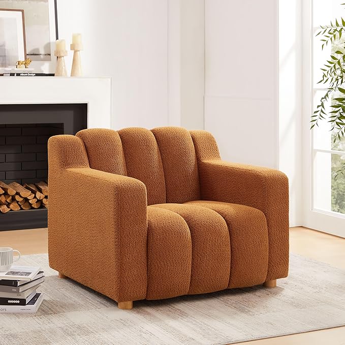 VANOMi Oversized Accent Chair Modern Living Room Chairs Comfy Boucle Fabric Upholstered Armchair for Bedroom Office Waiting Room (Curry)