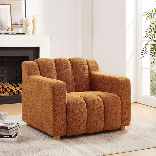 VANOMi Oversized Accent Chair Modern Living Room Chairs Comfy Boucle Fabric Upholstered Armchair for Bedroom Office Waiting Room (Curry)