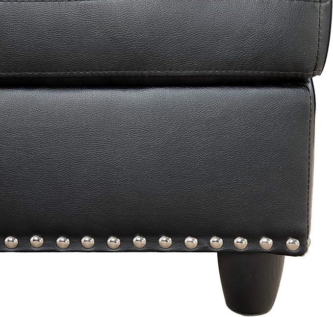 EMKK L Shaped Sofa with Ottoman Modern Nail-Head Design PU Leather Sectional Couches with Chaise Cup Holder for Living Room Bedroom Office
