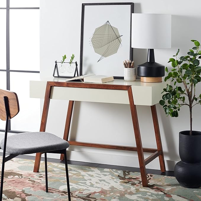 SAFAVIEH Home Collection Marwood Mid-Century Modern White/Brown Desk