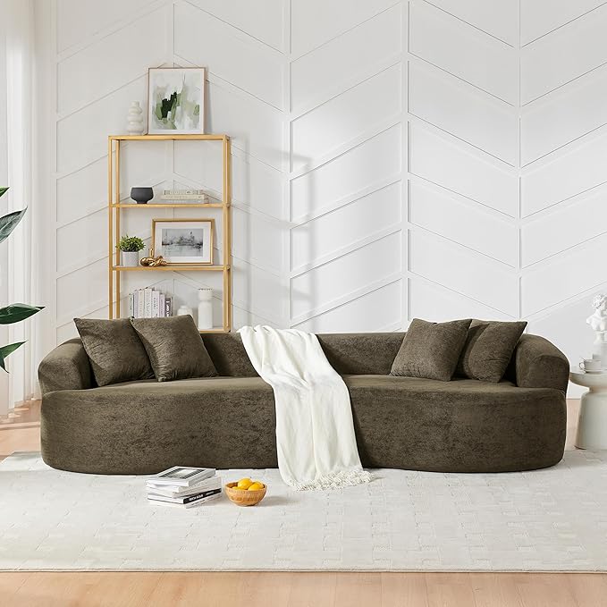 DEINPPA Oversized Modular Couch with 4 Pillows 4-Seater Curved Cloud Sofa Chenille Upholstered Comfy Couch for Living Room Apartment Office No Assembly Needed-Dark Brown