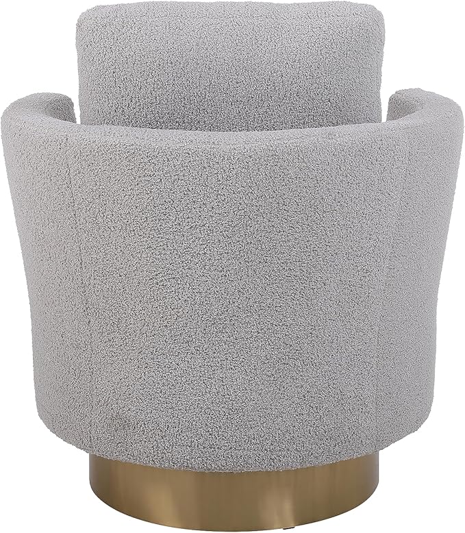 Teddy Swivel Barrel Chair Swivel Accent Chairs Armchair for Living Room Reading Chairs for Bedroom Comfy Round Barrel Chairs with Gold Stainless Steel Base (Grey)