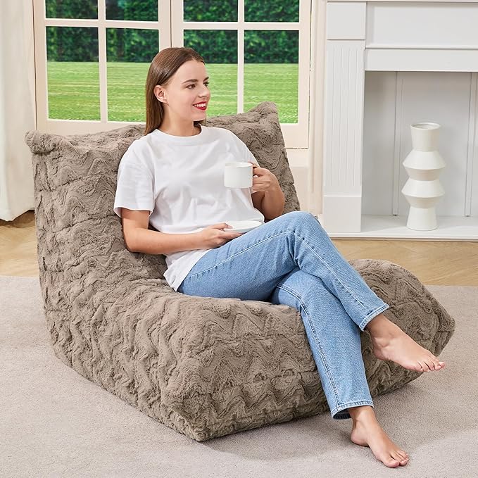 Bean Bag Chairs for Adults Giant Bean Bag Chair Memory Foam BeanBag Chair Bean Bag Sofa with Filler Faux Fur Fireside Beanbags Lazy Sofa for Living Room Bedroom Office (Brown Chevron Single)