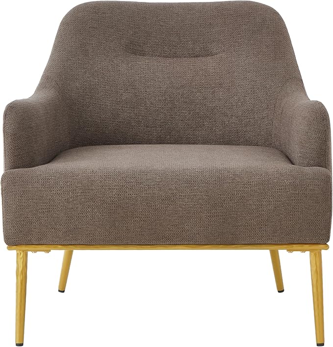 Merax Modern Curved Accent Chair Upholstered Armchair Single Sofa Chair with Curved Backrest and Gold Metal Legs for Living Room Bedroom or Reading Corner Brown
