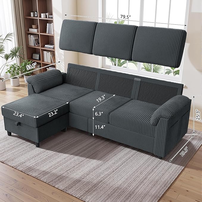 Walsunny 79 Convertible Sectional Sofa Reversible Modern L Shaped 3 Seat Modular Sofa Couch with Pillows and Storage Ottoman for Living Room(Gray)