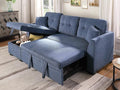 BEEY Sleeper Sofa 82 Corduroy Sectional Sofa Bed with Storage Chaise Convertible L Shaped Sofa Couch with Pull Out Bed for Bedroom Living Room Apartment Blue