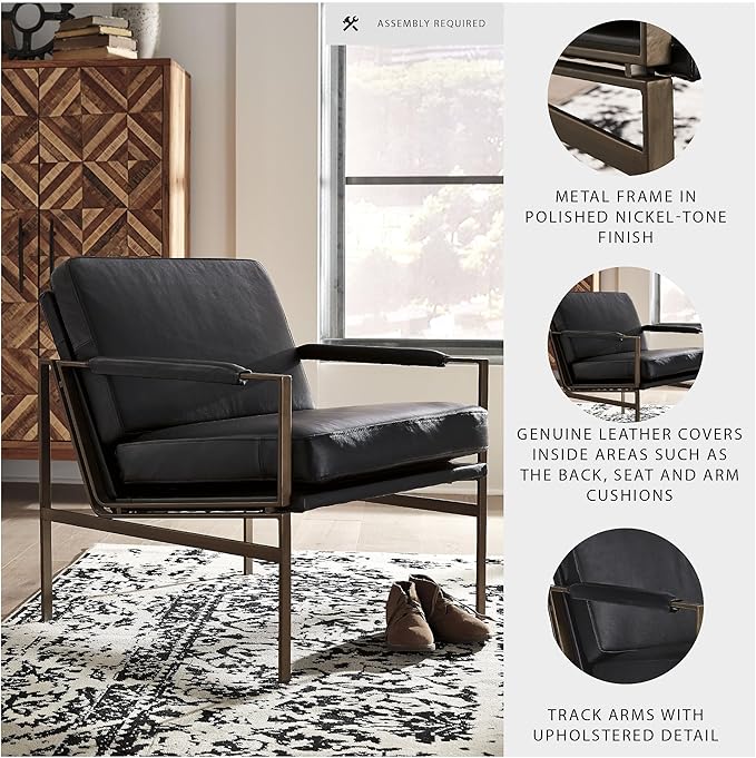 Signature Design by Ashley Puckman Mid-Century Modern Leather Accent Chair Black