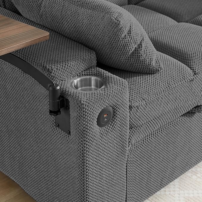 Eafurn Convertible Sleeper Sofa Bed with 360° Swivel Table &amp USB Ports Tufted Chenille Loveseat Pull-Out Couch with Storage Armrest &amp Cup Holders 6-Level Adjustable Backrest
