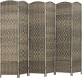 HOMCOM Room Divider 6 Ft 6 Panel Folding Privacy Screen Hand-Woven PP Wall Partition with Pine Wood Frame Freestanding Room Separator for Bedroom Home Office No Assembly Dark Rustic Oak