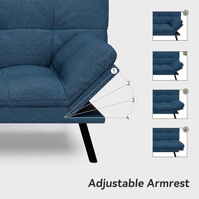 Convertible Futon Sofa Bed71 Memory Foam Futon CouchDetachable CushionAdjustable Backrest &amp ArmrestLinen Modern Loveseat Sleeper Recliner for Living RoomOfficeApartmentRoyal Blue