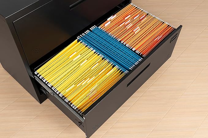 Generic 3 Drawer Lateral Filing Cabinet for LegalLetter A4 Size Large Deep Drawers Locked by Keys Locking Wide File Cabinet for Home Office Metal Steel Black