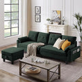 102 Convertible Sectional Sofa Modern L Shaped Couch with Storage Ottoman and Side Pockets 4 Seater Sofa for Living Room Apartment Green