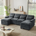 113 Oversized Cloud Couch U Shape Sectional 4 Seat Sofa with Double Chaises 2 Layer Cusions Deep Seat Comfy Sofa Upholstery Chenille Fabric for Living Room Dark Grey