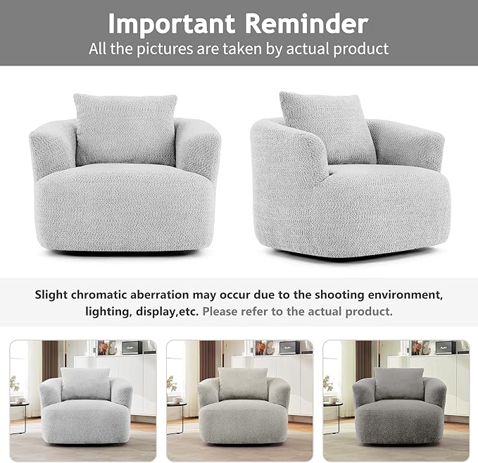360-Degree Swivel Accent Chair 38.2 Chenille Upholstered Swivel Barrel Sofa Chair with a Throw Pillow Ergonomic Rounded Armrests Single Sofa for Living Room Office