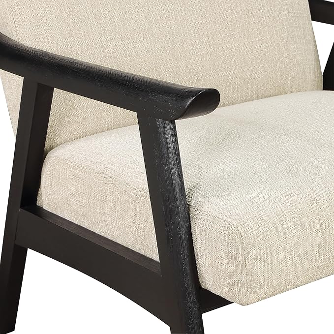 OSP Home Furnishings Weldon Mid-Century Modern Armchair Linen Fabric with Black Finished Frame
