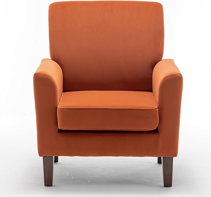 Contemporary Accent Arm Chair with Birch Wood Frame and Velvet Upholstery Armchair for Office and Living Room Decor Removable Cushions Orange