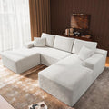 3-Piece Boneless Modular Sectional Sofa Cloud Couch Right Facing Chaise with Ottoman Oversized Deep Seat Soft Corduroy Fabric Sectional Couch for Living Room-White