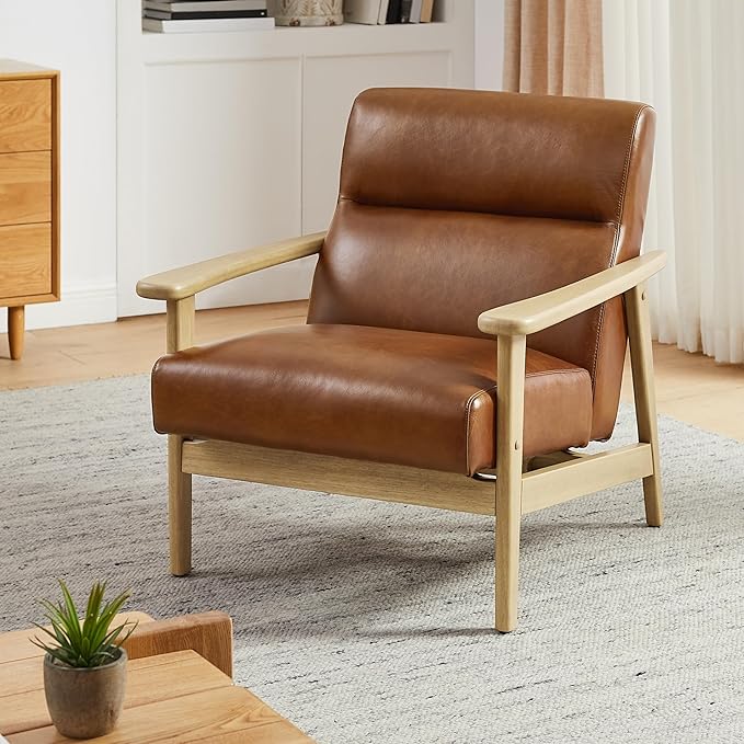 Art Leon Genuine Leather Recliner Chair with Arms 105° Ergonomic Design &amp Solid Wood Frame - Premium Leather Lounge Chair for Living Room Office Man Cave (Brown)