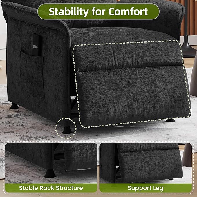 Power Recliner Chair with Remote Control 21 Wide Seat Small Recliners with Side Pocket for Adults Thick Cushions Chair for Living Room &amp Bedroom Dark Grey
