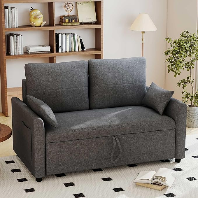 Pull Out loveseat Sleeper：55 Grey Sleeper Sofa Bed Couch for Living Room 2 in 1 Love seat Convertible Sofa Bed Couch pullout sofabed Comfortable(55.1 Sofa Bed)