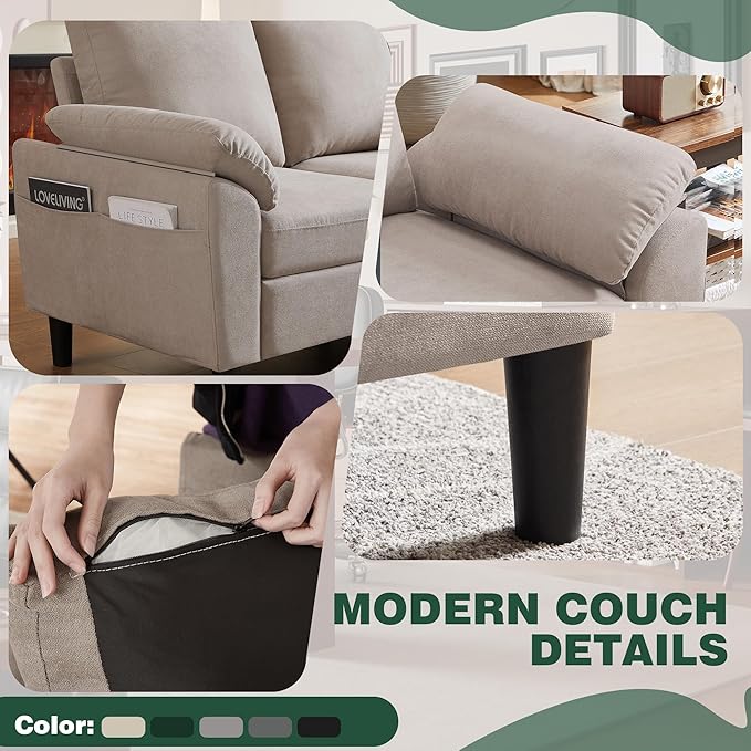 79 Convertible Sectional Sofa Set Modern Linen Small L Shaped Couch with Reversible Ottoman and Accent Chair 3-Seat Sofa Couches for Living Room Office Apartment Beige