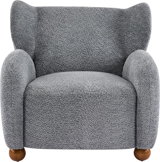 Christopher Knight Home Aiden Boucle Wingback Accent Chair Fabric Upholstered Club Chair with Wooden Frame Comfy Reading Chair for Living Room/Bedroom Dusty Blue+Walnut