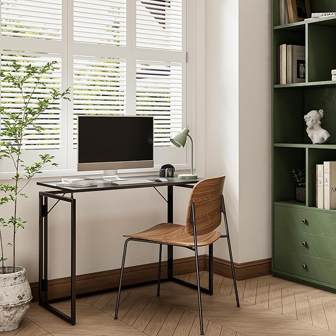 Folding Desk - 31.5 Wood Top Foldable Desk for Small Spaces | No Assembly Required Compact Desk for Home Office Writing and Study