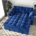 Sleeper Sofa Couch Bed 55.9'' Convertible Velvet Loveseat 3 in 1 Pull Out Sofa Bed with Toss Pillows Pockets Furniture for Living Room Blue
