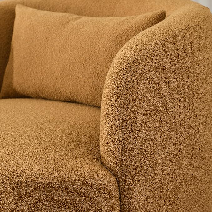 KINWELL 34 Wide Boucle Swivel Barrel Chairs Set of 2 No Assembly Round Upholstered Armchairs Accent Chairs Single Sofa Chair with Toss Pillow for Living Room and Bedroom Brown