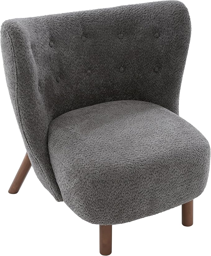 Scott Living Aurora Boucle Upholstered Wingback Accent Chair Solid Wood Living Room Slipper Chair Bedroom Comfy Reading Chair Dark Grey