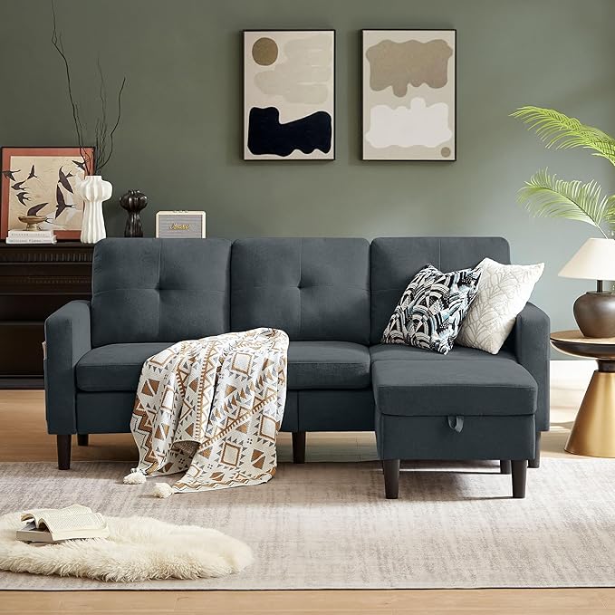 2 Piece Sofa Set 3 Seat Sofa Couch and Loveseat with Ottoman Couches Sets for Living Room/Apartment/Office Dark Grey