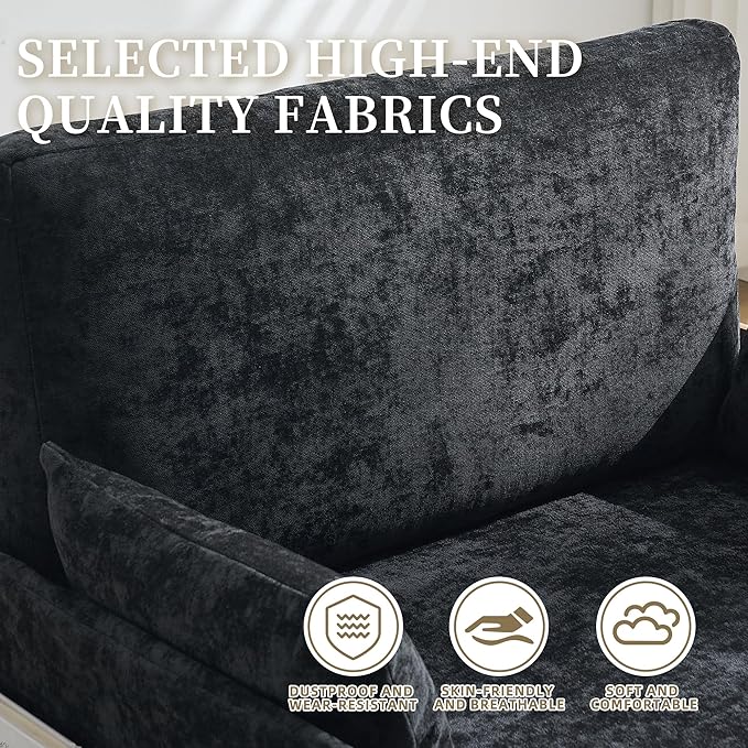 TTK 3-in-1 Foldable Sofa Bed Recliner Sleeper Mid-Century Modern Convertible Sofa Chair with 3 Pillows Space-Saving Design for Small Spaces Bedroom Study &amp Guest Room Black