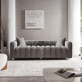 SZLIZCCC 87 Modern Upholstered Sofa Piano-Key Tufted Teddy Velvet Couch 3-Seater Comfortable Living Room &amp Office Sofa (Grey)