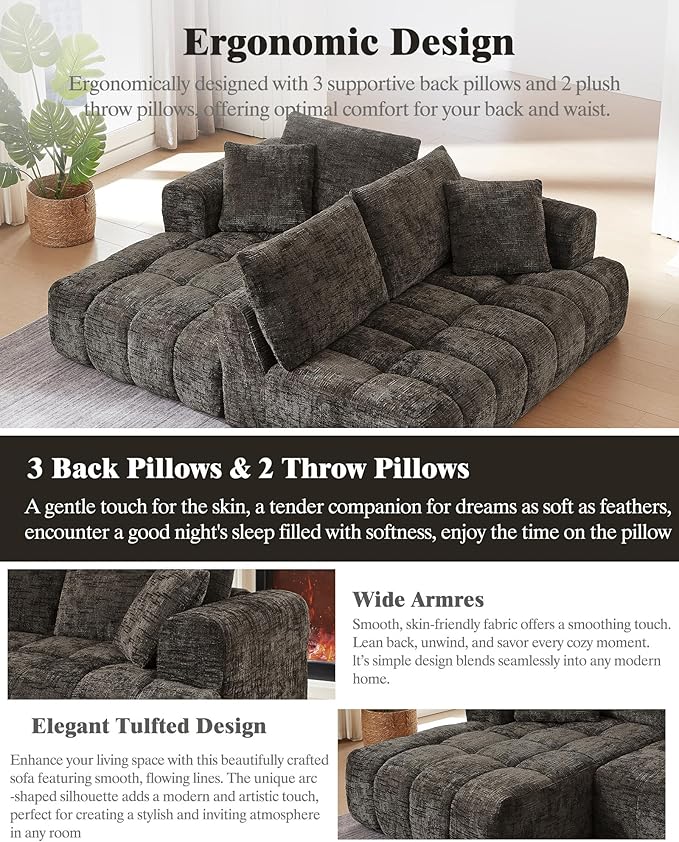 108 Boneless Cloud Modular Sectional Couch for Living Room L Shaped Sofa with Chaise | Chenille Fabric | Compressed Foam Sofa for Living Room | No Assembly (Deep Brown Left Hand Facing)
