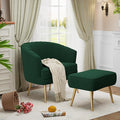 Velvet Accent Chairs with Ottoman for Living Room Bedroom Office Leisure Upholstered Single Sofa Chair Arm Chair Comfy Chair Reading Club Coffee Chair with Metal Legs Green