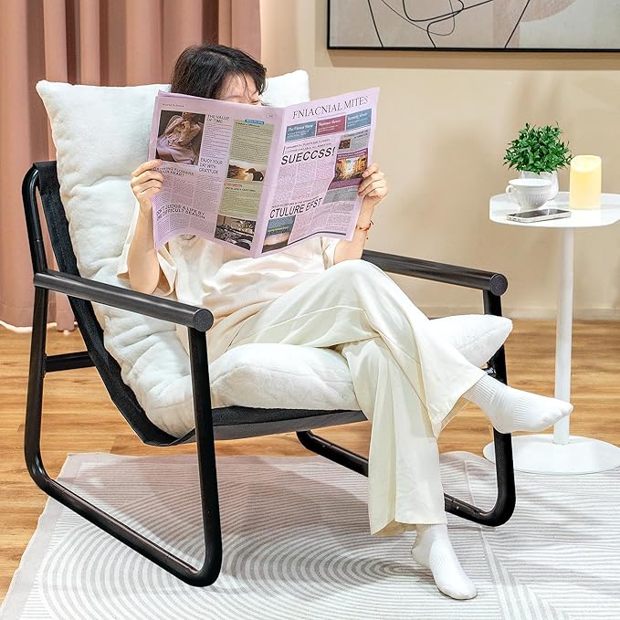 Accent Chair with Arms Living Room Chair with Cushion Comfy Chairs Padded Patio Leisure Lounge Chair Sturdy Comfy for Reading Nook &amp Bedroom 200Lbs Capacity(White 1-1)
