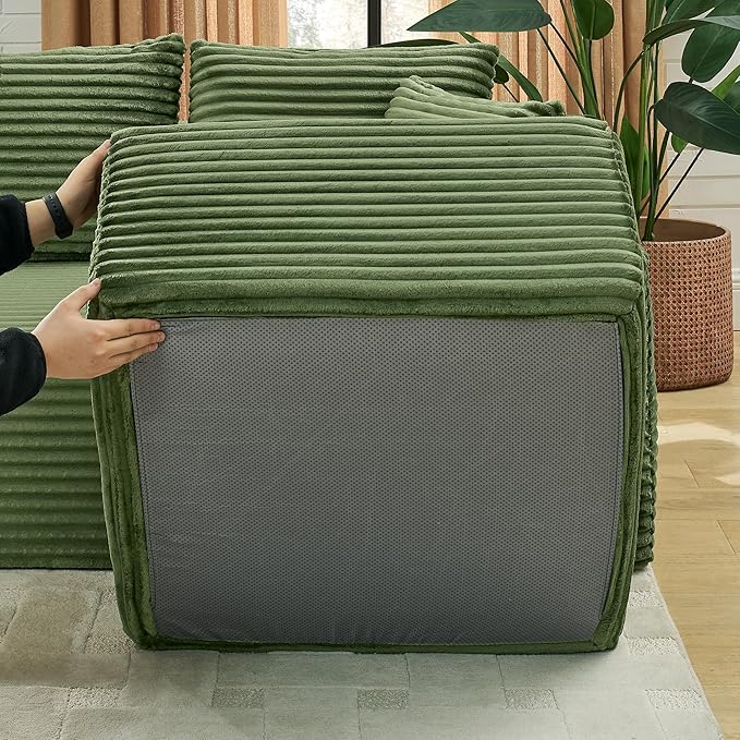 U-Shaped Cloud Sectional Couch Symmetrical Modular Compressed Boneless Sectional Sofa with Chaise Lounges and Console Plush Corduroy Boneless Corner Sofa for Living Room