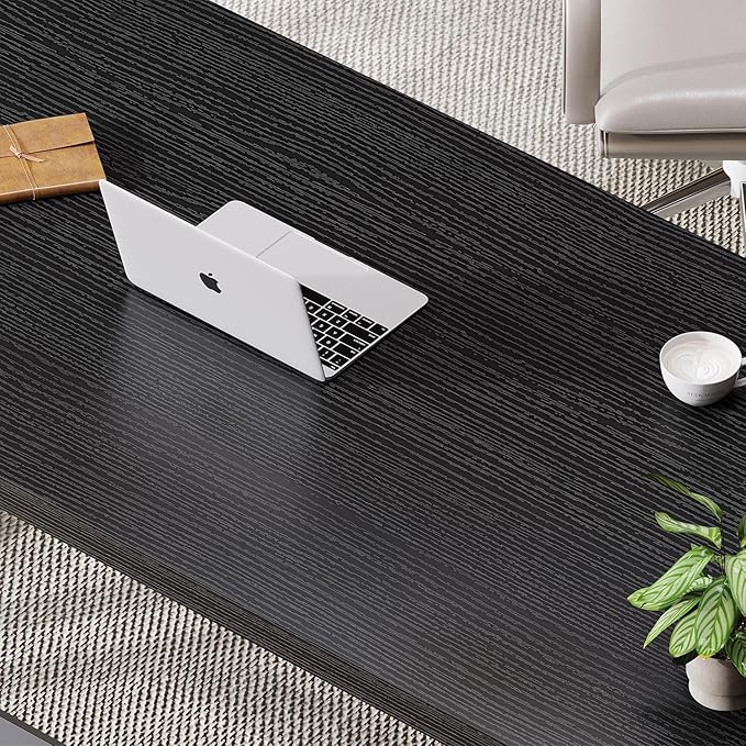 LVB Black Computer Desk Modern Gaming PC Writing Desk for Home Office Metal Computer Study Work Table for Bedroom Industrial Executive Student Simple Workstation Desk 55 in Black Oak